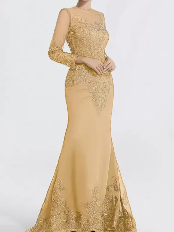 Robe de soirée sirène col en V traîne courte manches longues fermeture éclair appliques paillettes robes de soirée formelles