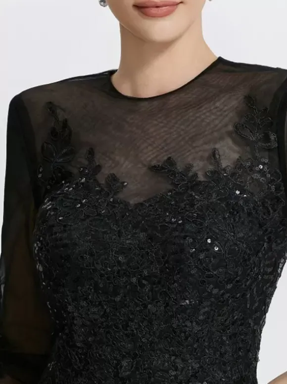 Robe de soirée sirène col en V traîne courte manches longues fermeture éclair appliques paillettes robes de soirée formelles