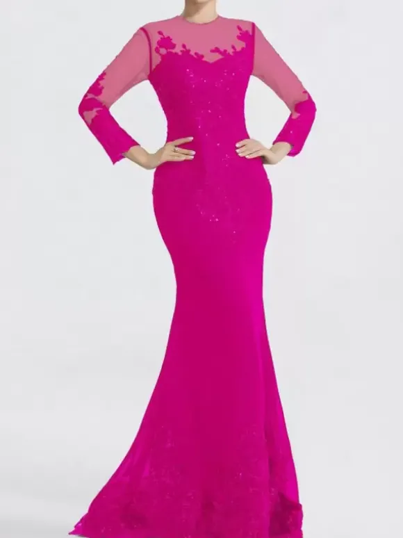 Robe de soirée sirène col en V traîne courte manches longues fermeture éclair appliques paillettes robes de soirée formelles
