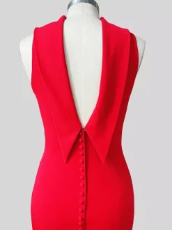 Robe de soirée sirène col haut crêpe extensible longueur au sol boutons robes de soirée formelles