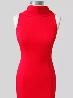 Robe de soirée sirène col haut crêpe extensible longueur au sol boutons robes de soirée formelles
