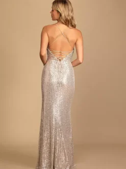 Robe de soirée sirène décolleté en paillettes longueur au sol fendue sur le devant robes de dîner formelles