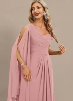 Robe de soirée trapèze asymétrique épaule dénudée longueur au sol manches courtes fermeture éclair plissée en mousseline de soie robes de soirée formelles