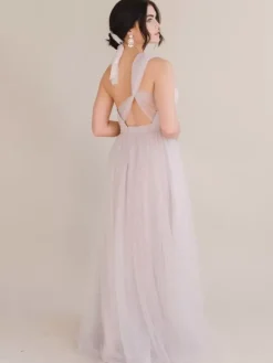 Robe de soirée trapèze asymétrique épaule dénudée avec traîne sans manches dos nu plissée en tulle robes de soirée sociale