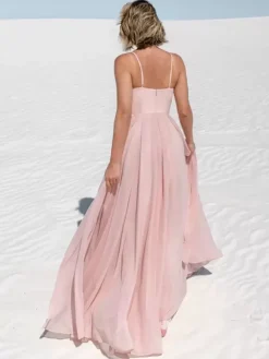 Robe de soirée trapèze col en c艙ur longueur au sol sans manches fermeture éclair en mousseline de soie robes de soirée formelles