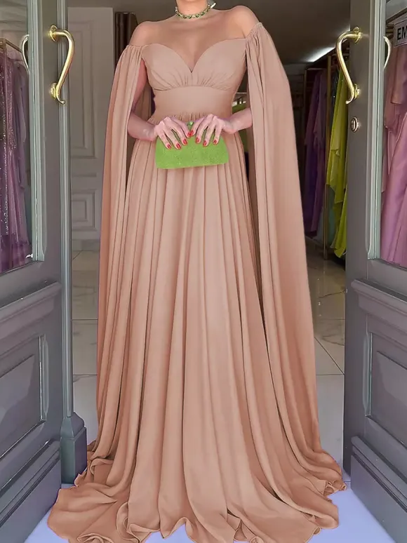 Robe de soirée trapèze col en c艙ur en mousseline de soie avec traîne plissée robes de soirée sociales