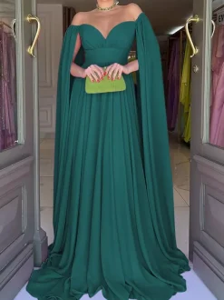 Robe de soirée trapèze col en c艙ur en mousseline de soie avec traîne plissée robes de soirée sociales
