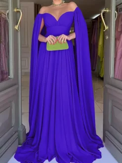 Robe de soirée trapèze col en c艙ur en mousseline de soie avec traîne plissée robes de soirée sociales