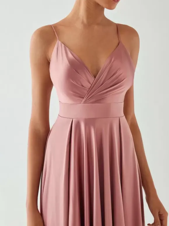 Robe de soirée trapèze col en V sans manches dos nu n艙uds longueur au sol robe de dîner formelle