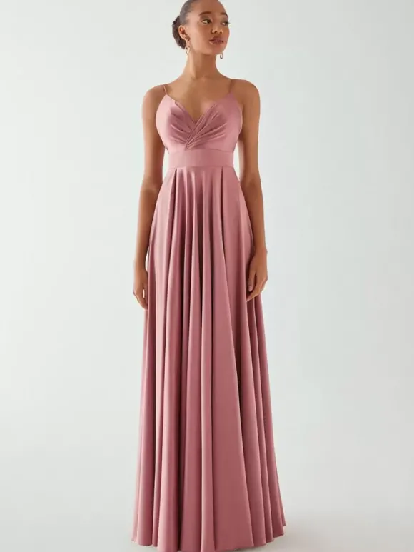 Robe de soirée trapèze col en V sans manches dos nu n艙uds longueur au sol robe de dîner formelle