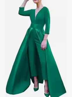 Robe de soirée trapèze col en V tissu satiné longueur au sol n艙uds robes de soirée formelles