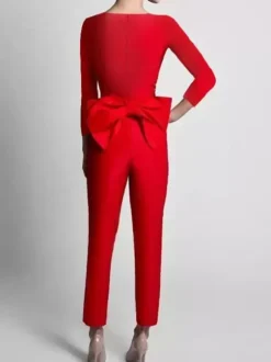 Robe de soirée trapèze col en V tissu satiné longueur au sol n艙uds robes de soirée formelles