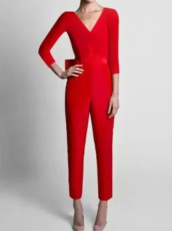 Robe de soirée trapèze col en V tissu satiné longueur au sol n艙uds robes de soirée formelles