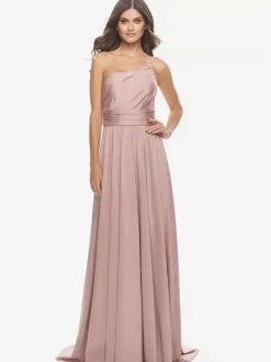 Robe de soirée trapèze en tissu satiné à une épaule avec traîne robes de dîner formelles