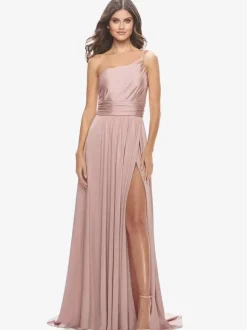 Robe de soirée trapèze en tissu satiné à une épaule avec traîne robes de dîner formelles