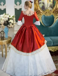 Robe De Soirée Vintage Médiéval Princesse Robes Opéra Costume Rétro Rouge Dentelle Rococo Déguisements Halloween Bourgogne