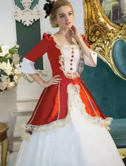 Robe De Soirée Vintage Médiéval Princesse Robes Opéra Costume Rétro Rouge Dentelle Rococo Déguisements Halloween Bourgogne