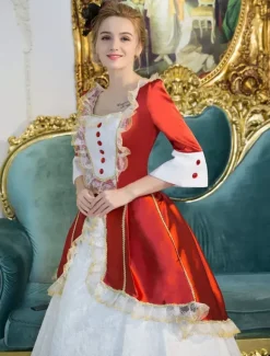 Robe De Soirée Vintage Médiéval Princesse Robes Opéra Costume Rétro Rouge Dentelle Rococo Déguisements Halloween Bourgogne