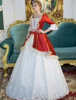 Robe De Soirée Vintage Médiéval Princesse Robes Opéra Costume Rétro Rouge Dentelle Rococo Déguisements Halloween Bourgogne