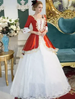 Robe De Soirée Vintage Médiéval Princesse Robes Opéra Costume Rétro Rouge Dentelle Rococo Déguisements Halloween Bourgogne