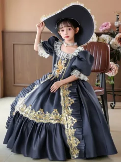 Robe de soirée à volants rétro grise pour costume victorien rococo