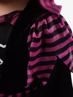 Robe de sorcière violette à rayures pour filles déguisement d'Halloween avec chapeau assorti tenue de cosplay d'Halloween pour enfants