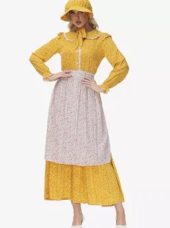 Robe de style pastorale à fleurs jaunes Prairie Pioneer Clothing
