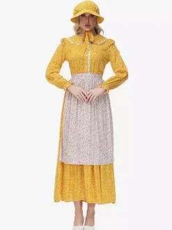 Robe de style pastorale à fleurs jaunes Prairie Pioneer Clothing