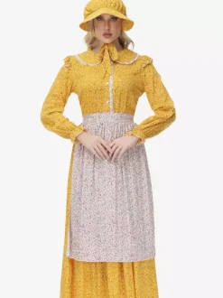 Robe de style pastorale à fleurs jaunes Prairie Pioneer Clothing