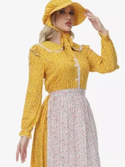 Robe de style pastorale à fleurs jaunes Prairie Pioneer Clothing