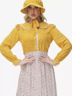 Robe de style pastorale à fleurs jaunes Prairie Pioneer Clothing