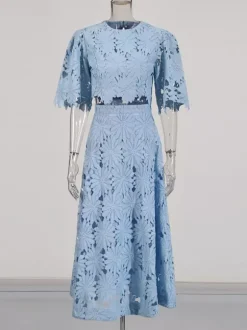 Robe deux pièces romantique jaune à découpes florales pour les fêtes