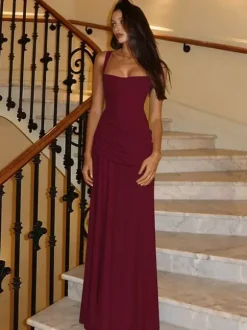 Robe de vacances jaune crème à fronces robe maxi élégante pour femme style soirée