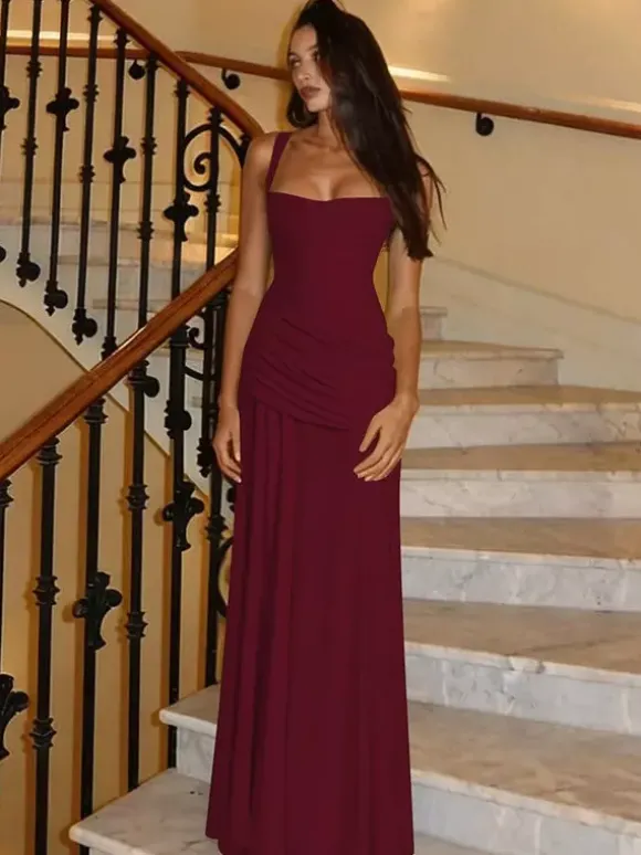 Robe de vacances jaune crème à fronces robe maxi élégante pour femme style soirée