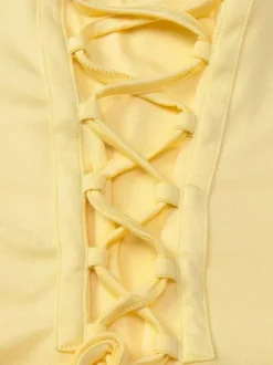 Robe de vacances jaune crème à fronces robe maxi élégante pour femme style soirée