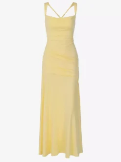 Robe de vacances jaune crème à fronces robe maxi élégante pour femme style soirée
