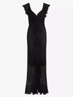 Robe de vacances maxi dos nu à volants plissée manches courtes imprimé floral col V manches pétales robe orange chic