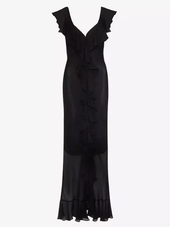 Robe de vacances maxi dos nu à volants plissée manches courtes imprimé floral col V manches pétales robe orange chic