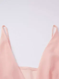 Robe de vacances maxi transparente sans manches à col en V élégante robe d'été rose