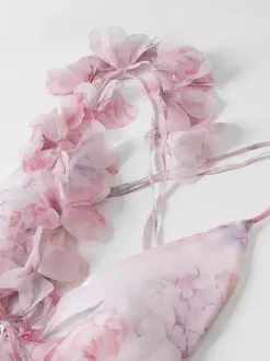 Robe de vacances mini dos nu à fleurs lacée sans manches imprimé floral col en V rose décontracté