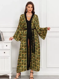Robe de vacances oversize à manches longues imprimée rose décontractée