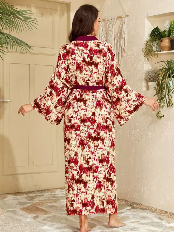 Robe de vacances oversize à manches longues imprimée rose décontractée