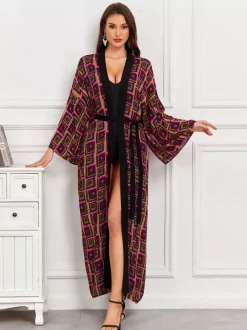 Robe de vacances oversize à manches longues imprimée rose décontractée