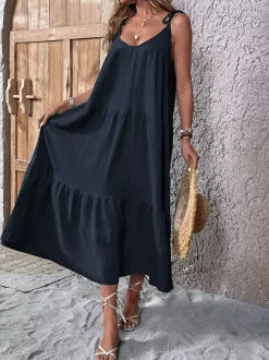 Robe de vacances sans manches à lacets robe maxi d'été vert tendre