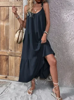 Robe de vacances sans manches à lacets robe maxi d'été vert tendre