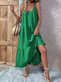 Robe de vacances sans manches à lacets robe maxi d'été vert tendre