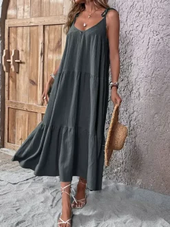 Robe de vacances sans manches à lacets robe maxi d'été vert tendre