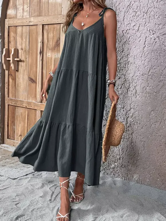 Robe de vacances sans manches à lacets robe maxi d'été vert tendre