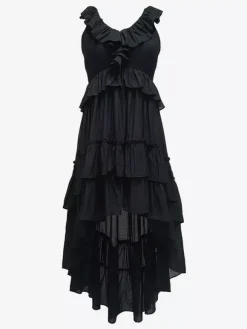 Robe d'été bohème à volants asymétrique pour femme - Robe midi fluide à volants col en V smocké sans manches - Idéale pour les vacances d'été à la plage 2026