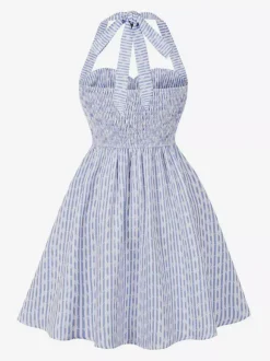 Robe d'été trapèze à rayures col halter et imprimé floral pour femme 2026